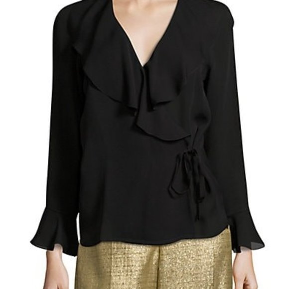 BRAND NEW ETRO BLACK RUFFLE FRONT WRAP BLOUSE WITH RUFFLE SLEEVES IN SIZE 42 (8) - Picture 1 of 1